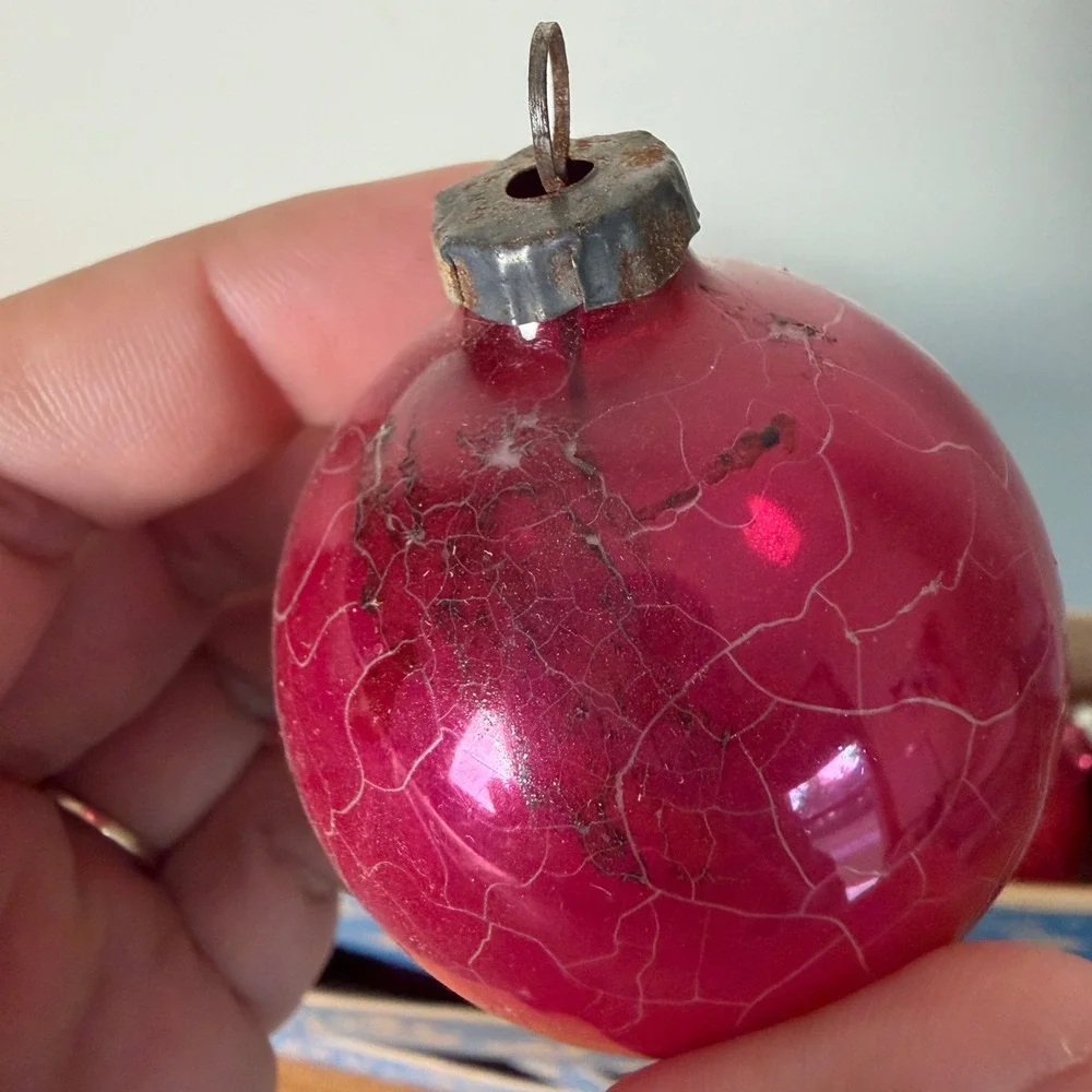 Vintage 1930s 40s Ofglas West Germany Pink Glass Christmas Ornaments Set of 25
